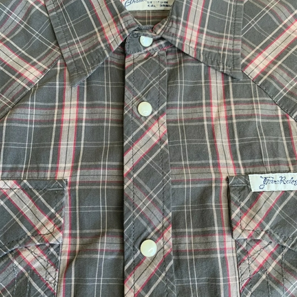 True Religion Brown Plaid Western Pearl Snap Size Large Long Sleeve Shirt B70